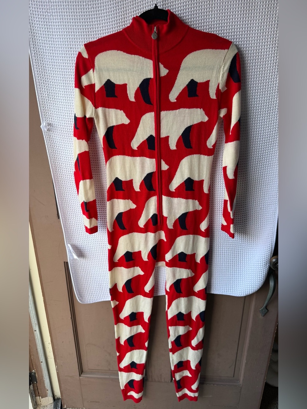 Perfect Moment Red and Cream Polar Bear Print Merino Wool One-Piece